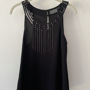 Black silk Astr sleeveless top with metal detail